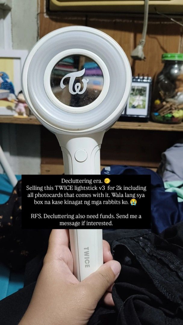 TWICE Lightstick V3 (Category: K-Wave Merchandise) located in Marikina City. Submitted by trueorpoo (Listing ID 1418529944, Image 1). Description: - TWICE Lightstick V3 - Includes all photocards - Price: ₱2,000 - Box not included (damaged) - Selling to declutter and raise funds - Message me if interested!.