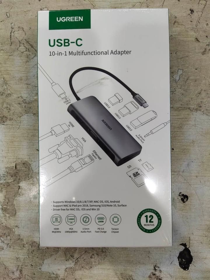 UGREEN USB-C 10-IN-1 MULTIFUNCTIONAL ADAPTER (Category: Cables & Adaptors) located in Quezon City. Submitted by lessterpcforce4302 (Listing ID 1418495572, Image 1). Description: - UGREEN USB-C 10-in-1 Multifunctional Adapter - Connects to HDMI, VGA, Ethernet, USB, SD, and TF cards - Supports Windows, Mac OS, iOS, and Android - Features fast charging - Brand new and ready to use ******************************************** 💳 "Flexible payment opt