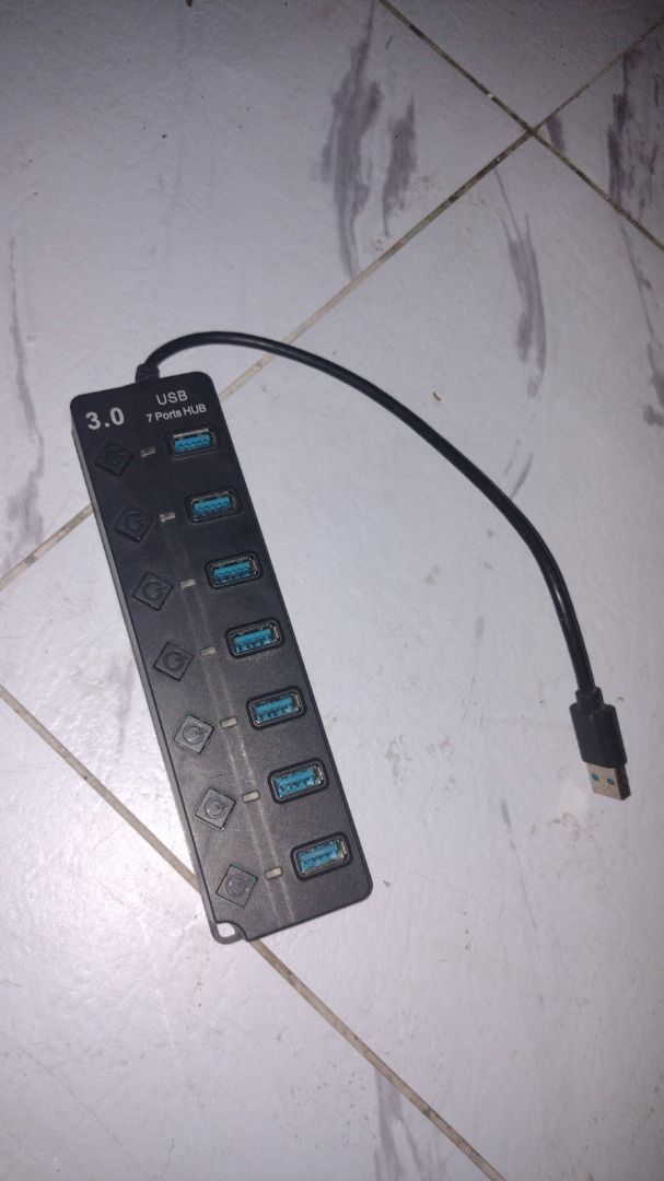 USB 3.0 7-Port Hub (Category: Other Accessories) located in Caloocan City. Submitted by deokledus (Listing ID 1418434352, Image 1). Description: - Black USB 3.0 Hub with 7 Ports - USB 3.0 for fast data transfer - Long cable for convenient placement - Connect multiple devices simultaneously - Ideal for flash drives, external hard drives, and other USB peripherals.