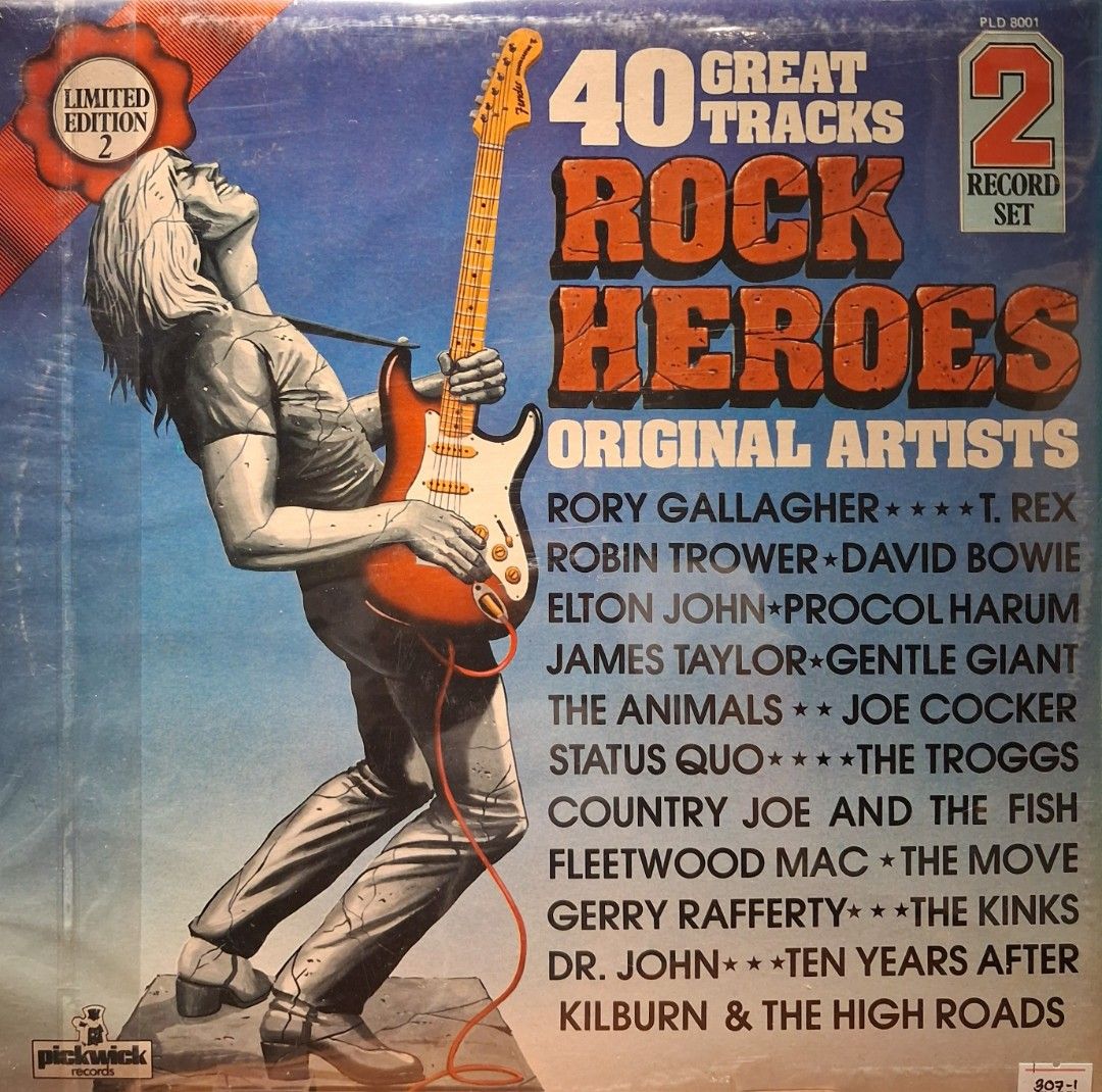 40 Great Tracks Rock Heroes Vinyl Record (Category: Vinyls) located in Quezon City. Submitted by pooh_laa (Listing ID 1413327191, Image 2). Description: 2-record set featuring 40 great tracks by original rock artists. The album includes artists such as Rory Gallagher, T. Rex, David Bowie, Elton John, and many more. It is a limited edition. The record is from Pickwick Records..