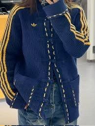 Adidas Tang Knit Jacket CNY (M) (Category: Coats, Jackets and Outerwear) located in Manila. Submitted by agugui (Listing ID 1413301240, Image 2). Description: -Hard to find - Adidas jacket with a unique Chinese-inspired design - Navy blue base - Yellow stripes on sleeves - Mandarin collar - Button-up closure - Front pockets - Adidas logo on chest - Distinctive stitch detailing - Bought in HK for 1299 HKD - selling for the same price.