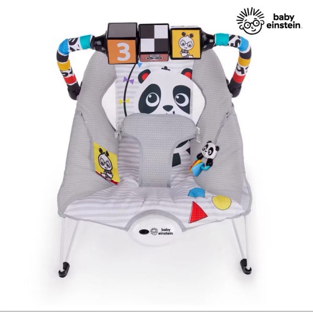 Baby Einstein High Contrast Bouncer (Category: Infant Playtime) located in Quezon City. Submitted by angelaleyga (Listing ID 1413253084, Image 1). Description: - Baby Einstein High Contrast Panda Bouncer - Panda-themed seat - Includes a toy bar with colorful blocks - Designed with high-contrast colors for visual stimulation - Removable toy bar - Comfortable seat for baby.