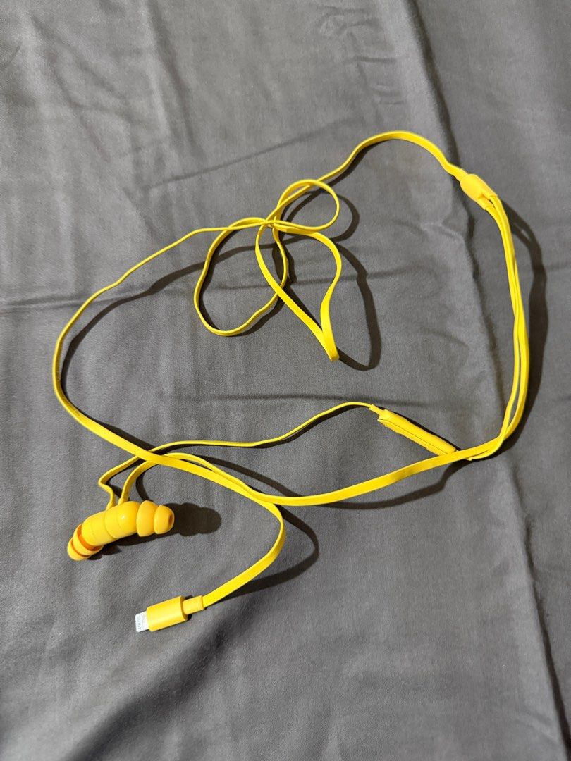 Beats Earphones with Lightning Connector (Category: Earphones) located in Batangas. Submitted by pixie_clearance (Listing ID 1413365364, Image 2). Description: - Yellow Beats earphones - Lightning connector - Includes original box - Box features "TALK. LISTEN. BEATS." print Rarely used RFS Phone upgrade.