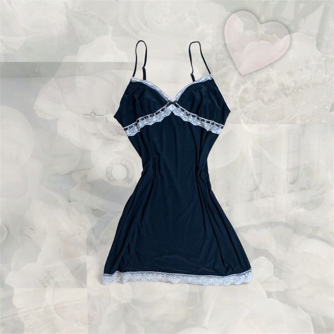 Dark Coquette Black Lace Trim Top (Category: Dresses) located in Manila. Submitted by iso_hera (Listing ID 1413228038, Image 1). Description: Elegant black nightdress with white lace trim. Features spaghetti straps and a flattering silhouette. Comfortable and stylish. Can be used for the dress over jeans style..