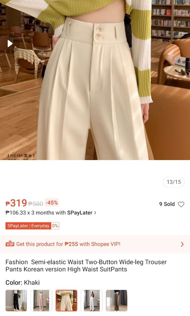 Cream Wide Leg Trousers (Category: Other Bottoms) located in Paranaque City. Submitted by noir.gap (Listing ID 1413390351, Image 3). Description: - Cream wide-leg trousers - High-waisted design - 2 button closure - Front pleats - Elastic waistband at the back - Lightweight fabric - Nice cream color Never worn. Bought online but did not fit..