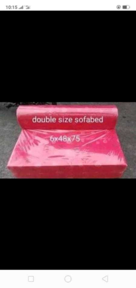 Double Size Sofa Bed 09206602624 (Category: Sofas) located in Caloocan City. Submitted by dandanmhea91492 (Listing ID 1413255874, Image 1). Description: - Double-size sofa bed - Converts from sofa to bed - Available colors: Blue, Red - Dimensions: 6x48x75 inches - Wrapped in protective plastic.
