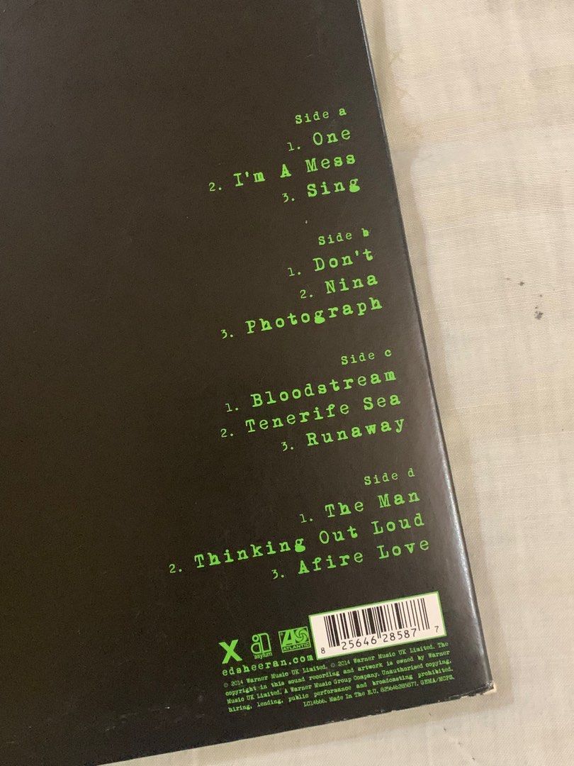 Ed Sheeran - X Vinyl Record (Category: Vinyls) located in Pasig City. Submitted by jay151515 (Listing ID 1413375133, Image 3). Description: P 2,500 Ed Sheeran's album "X" on vinyl. Features the hit single "Sing" and includes a digital download of the full album. The tracklist includes "One", "I'm A Mess", "Don't", "Photograph", "Bloodstream", "Tenerife Sea", "Thinking Out Loud", and "Afire Love". Meet ups Weekdays - Ortigas Area, Tiendesitas, Whi