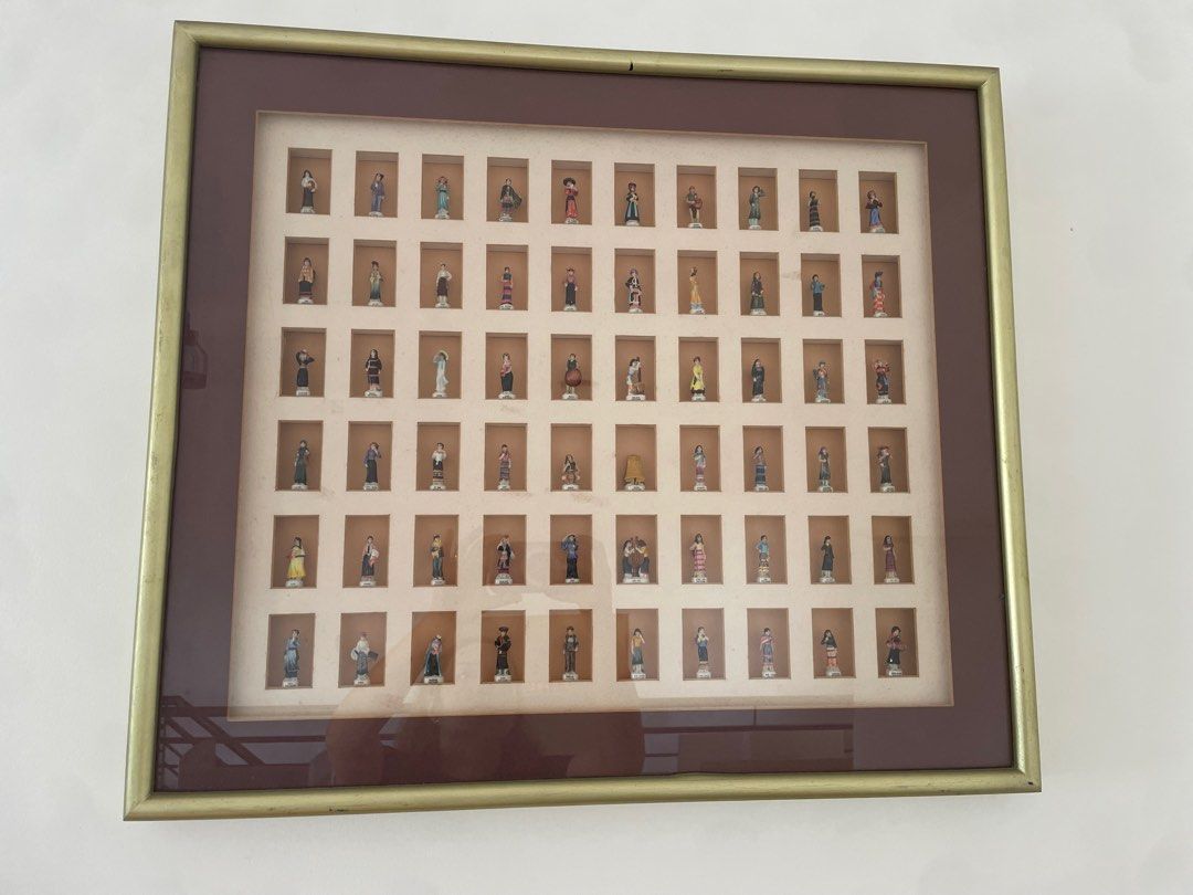 Framed Miniature Vietnam Figurine Collection (Category: Vintage Collectibles) located in General Trias. Submitted by csrtechsol61982 (Listing ID 1413398982, Image 1). Description: - Framed collection of miniature figurines. - Features people in various traditional outfits. - Displayed in a brown shadow box. - Gold-colored frame border. - Well-preserved condition..