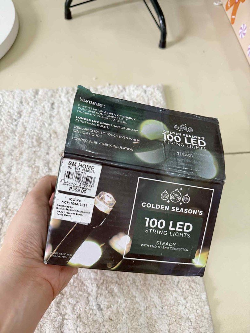 Golden Season's 100 LED String Lights (Category: Lighting) located in Pasig City. Submitted by rosemnl_ (Listing ID 1413278894, Image 1). Description: White steady christmas lights. Bought at SM.