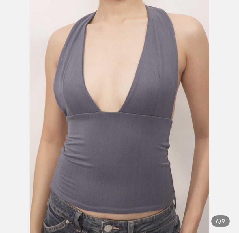 Gray Halter Top (Category: Sleeveless) located in Manila. Submitted by decluttersbyn (Listing ID 1413335501, Image 1). Description: .