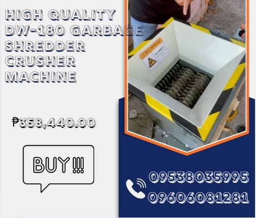 high quality DW-180 GARBAGE SHREDDER CRUSHER MACHINE (Category: Everything Else Others) located in Caloocan City. Submitted by baunsitshe84379 (Listing ID 1413245712, Image 1). Description: Model: DW-180 Motor: 1.5KW-4,Single motor Reducer: K47 Input speed: 25 rpm Input torque: 400Nm Input shaft Dia.: Φ35 Blade size: Φ90*8 Blade material: 9CrSi Blade Qty.: 21 PCS Inlet size: 500*500*300 mm Outlet width: 280 mm Outlet height: 200 mm Machine size (