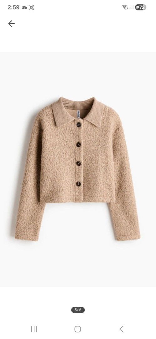 H&M Teddy Cropped Cardigan (Category: Coats, Jackets and Outerwear) located in Marilao. Submitted by beeeeth_04 (Listing ID 1413424497, Image 1). Description: - H&M teddy cardigan - Thick good for layering - Collared neckline - Button-down closure - Cropped fit - Long sleeves - Neutral beige color - Versatile layering piece.