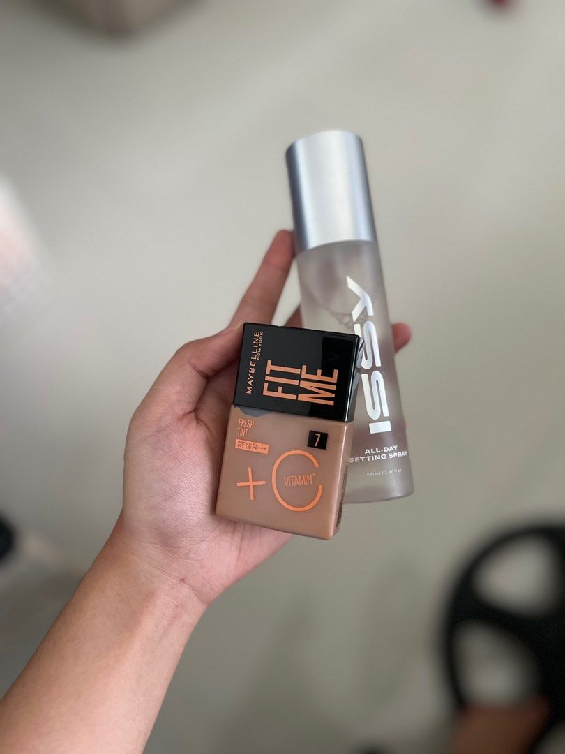 Maybelline Fit Me Fresh Tint / ISSY Setting Spray (Category: Makeup) located in Bulacan. Submitted by ramoslyssa12 (Listing ID 1413310066, Image 1). Description: ❌Issy setting spray (100ml) - P350 (mall price: 599) - used twice prefers my setting spray rn Maybelline Fresh Tint Shade 07 - medium neutral to warm. - P150 (mall price: 429) - Opened but swatched only. I have too much base na Both for P450. 📍 Trinoma/Taft 🚛 same-day/jnt.