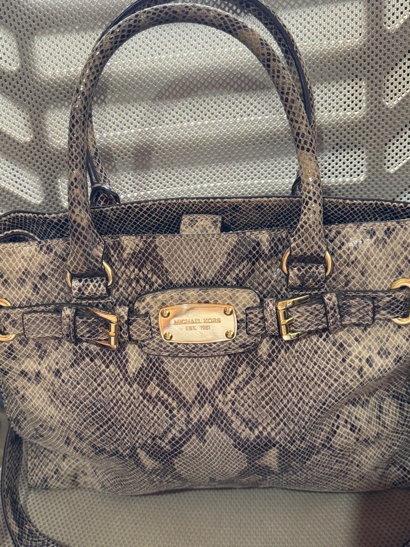 Michael Kors Snakeskin Satchel Bag (Category: Luxury Bags & Wallets) located in Danao, Cebu. Submitted by jojie.1983 (Listing ID 1413253260, Image 2). Description: original michael kors Hamilton python embossed large satchel excellent condition gold hardwares .