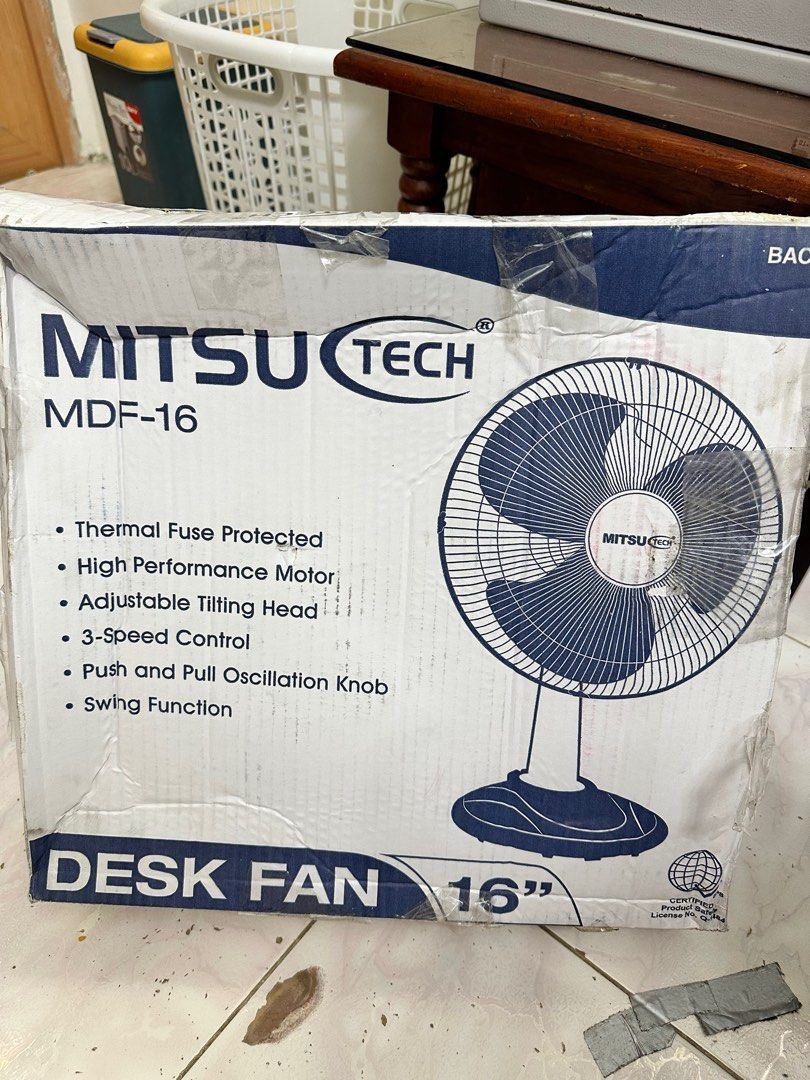 Mitsu Tech MDF-16 Desk Fan 16 Inches (Category: Fans) located in Manila. Submitted by nesyden (Listing ID 1413270881, Image 1). Description: Brand New Mitsu Tech 16” Desk Fan Orig Price: 1,733.00 *reason for selling: item gifted by supplier .