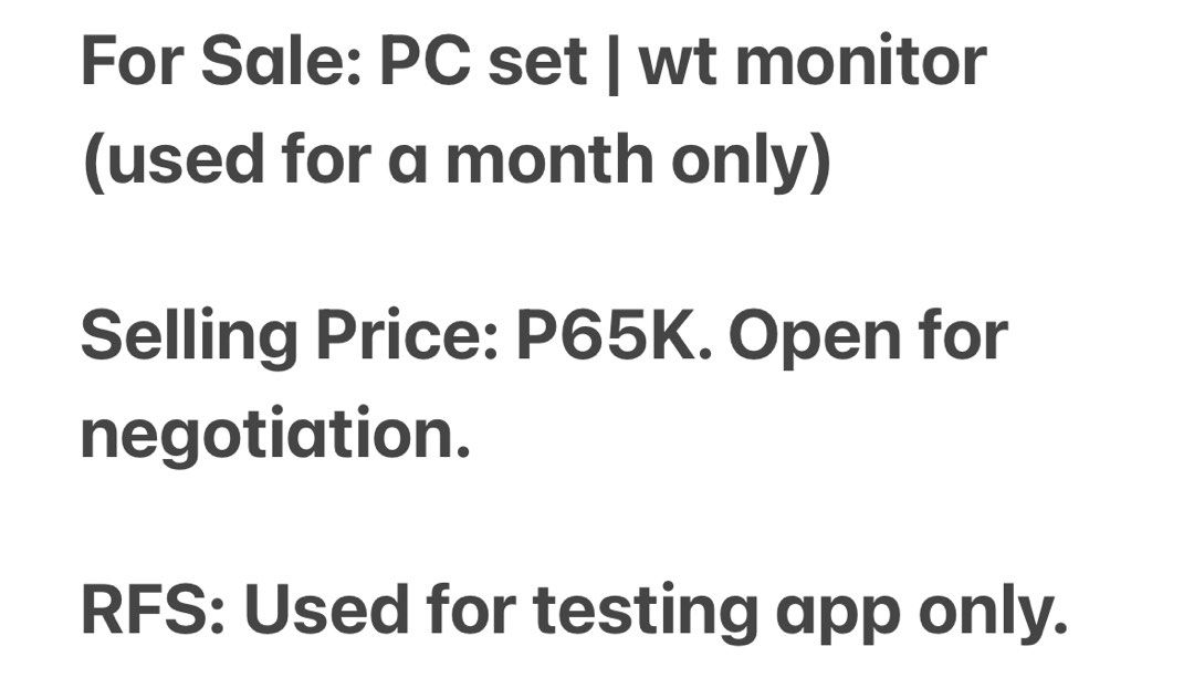 PC set (with monitor) (Category: Computer Parts) located in Calamba. Submitted by rowseachix (Listing ID 1413298088, Image 1). Description: Personalized PC set.