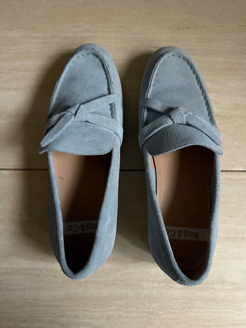Rag & Co. Blue Suede Loafers (Category: Loafers) located in Pasig City. Submitted by darlouise (Listing ID 1413313921, Image 2). Description: - Rag & Co. loafers - Soft blue suede - Bow detail - Classic loafer design - Rounded toe - Low heel - Brand name on insole - Adds elegance to any outfit.