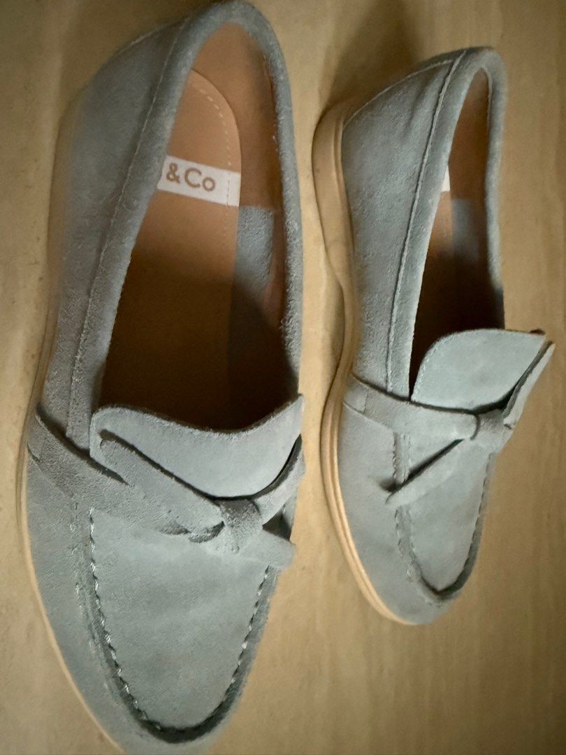 Rag & Co. Blue Suede Loafers (Category: Loafers) located in Pasig City. Submitted by darlouise (Listing ID 1413313921, Image 3). Description: - Rag & Co. loafers - Soft blue suede - Bow detail - Classic loafer design - Rounded toe - Low heel - Brand name on insole - Adds elegance to any outfit.
