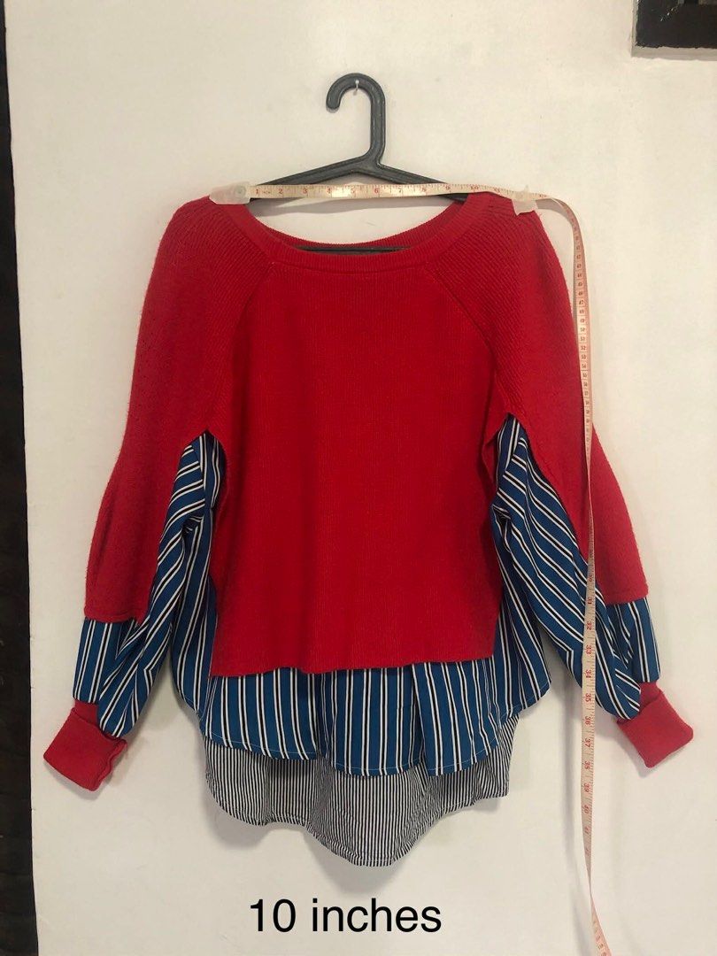 Red Sweater with Striped Sleeves (Category: Longsleeves) located in San Pedro. Submitted by offspaces__ (Listing ID 1413315055, Image 2). Description: Niche layer top .