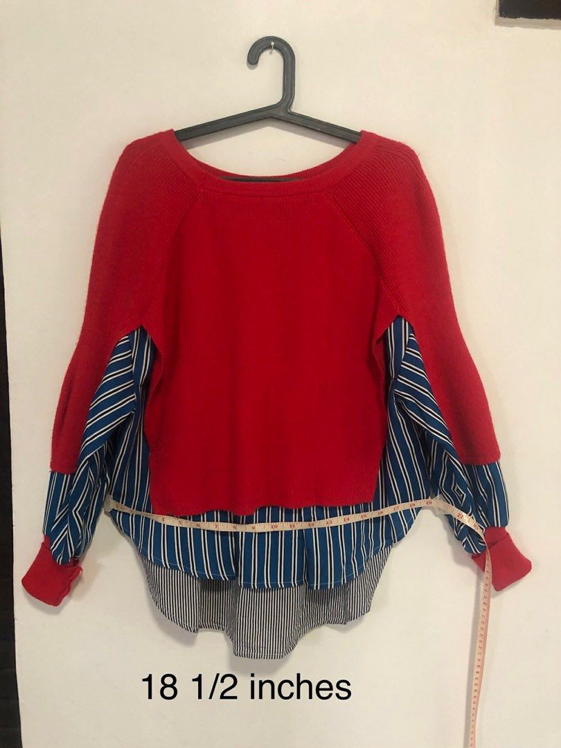 Red Sweater with Striped Sleeves (Category: Longsleeves) located in San Pedro. Submitted by offspaces__ (Listing ID 1413315055, Image 3). Description: Niche layer top .