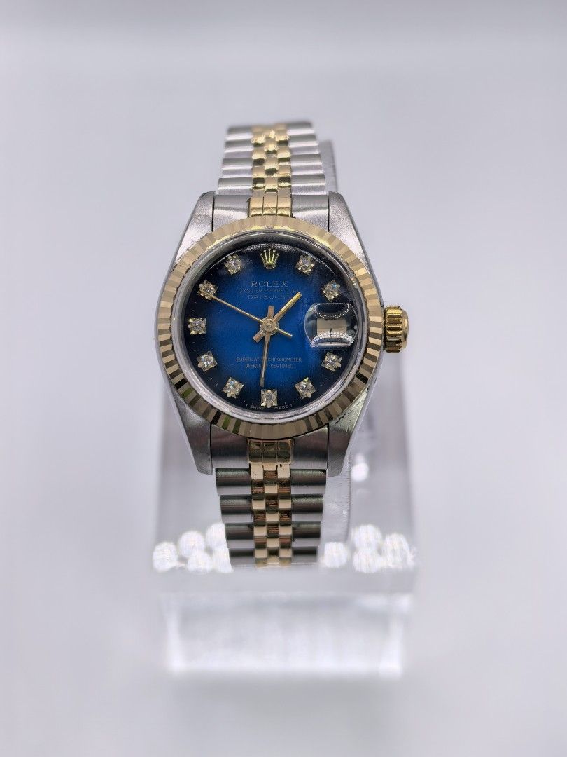 Rolex Datejust Blue Vignette Ladies (Category: Luxury Watches) located in Makati City. Submitted by shinkc (Listing ID 1413388176, Image 1). Description: New Year SALE! Yours at Php 295,800 Rolex Datejust Blue Vignette Ladies (Full Set) Size: 26mm Ref.Number: 69173 Year: 1993 Condition: 9/10 Inclusion: Full Set 📌Viewing of our items are strictly by appointment. We have a service center/physical shop in Makati. 📌 Open for authentication. 📌 Free