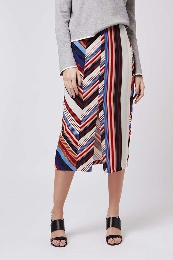 Topshop Midi Skirt (Category: Skirts) located in San Pablo. Submitted by manic.pixie.wardrobe (Listing ID 1413247194, Image 1). Description: - Striped midi skirt - Eye-catching red, blue, and white stripes - Stylish front slit .