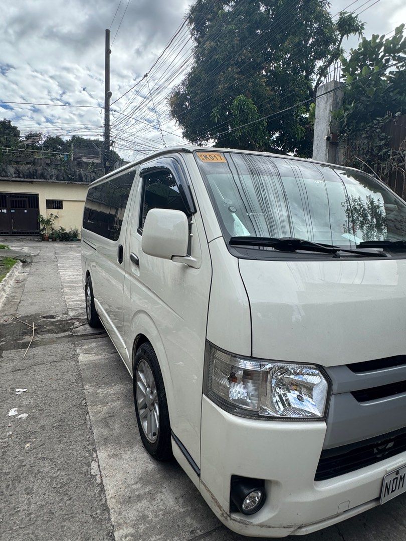 Toyota Hi Ace 3.0 Manual (Category: Used Cars) located in Manila. Submitted by personalprelovedmnl (Listing ID 1413284311, Image 2). Description: 2020 Model Manual transmission 3.0 Diesel engine 75km Odometer Casa maintained First owner Owner Seller Complete original papers Updated registration Ending plate - 2 Converted to 3 rows Leather off white seats with headrest 17 inch mags and tires Android head unit - Navitopia Dash cam Handle bar Floor 