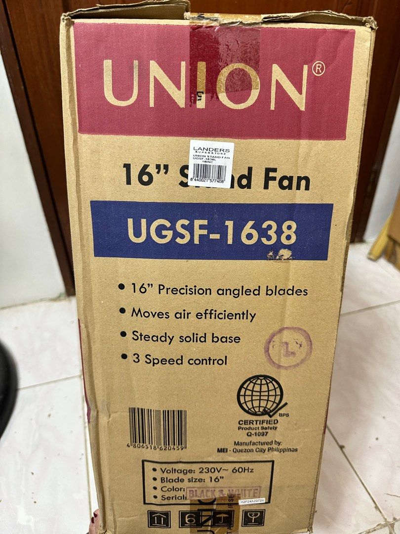 Union 16" Stand Fan UGSF-1638 (Category: Fans) located in Manila. Submitted by nesyden (Listing ID 1413275380, Image 2). Description: *reason for sellinf: itwm gifted by supplier *original price: 1,448.00.