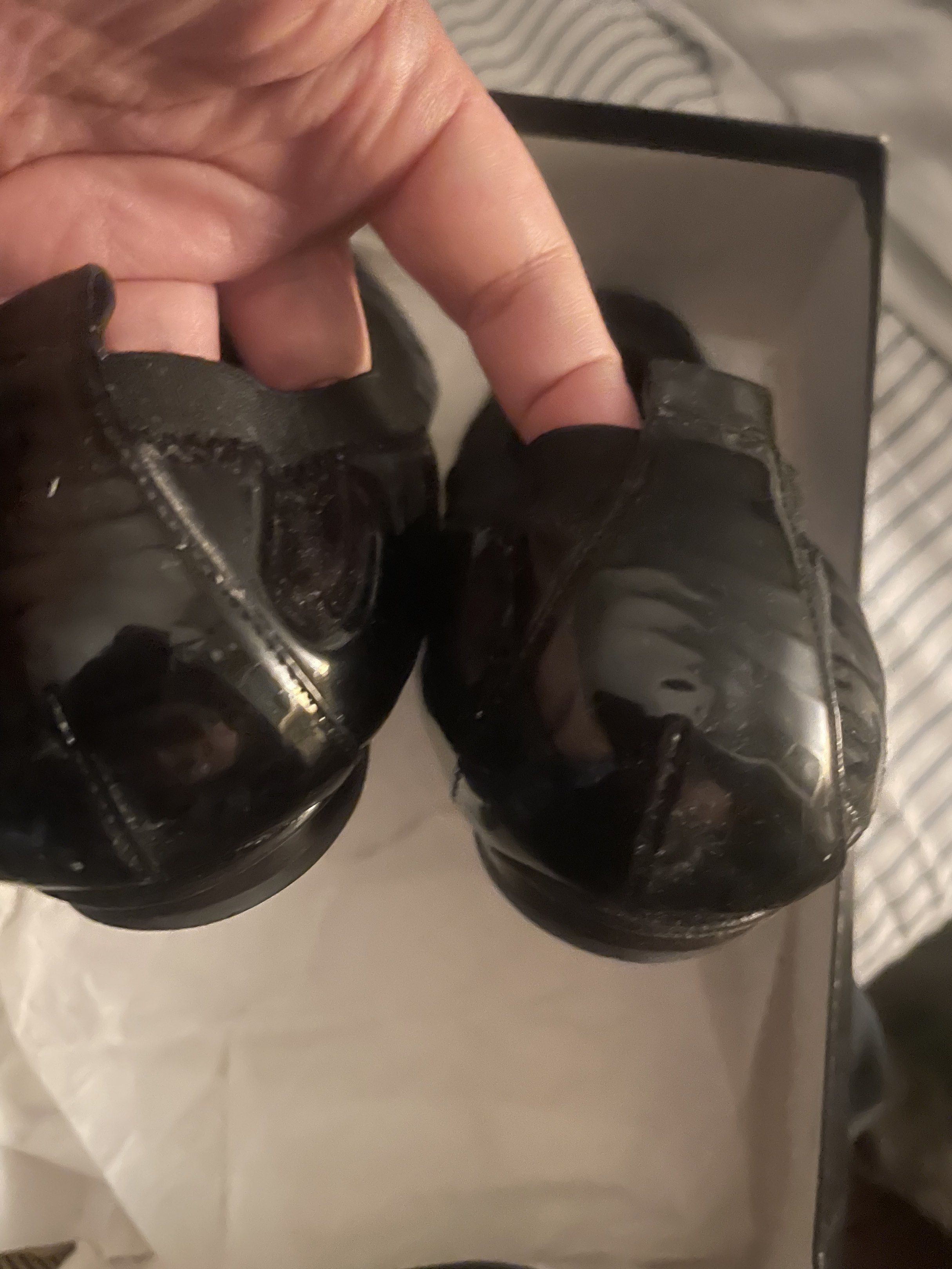 Chanel Black Patent Leather Flats 38.5 (Category: Flats & Sandals) located in Makati City. Submitted by forbesclosetsale (Listing ID 1418528501, Image 3). Description: - Chanel black patent leather flats - Features the Chanel logo - Comes with original box - Rounded toe design - Elasticized trim for comfort - Versatile and classic - A little sticky No Meet Up.
