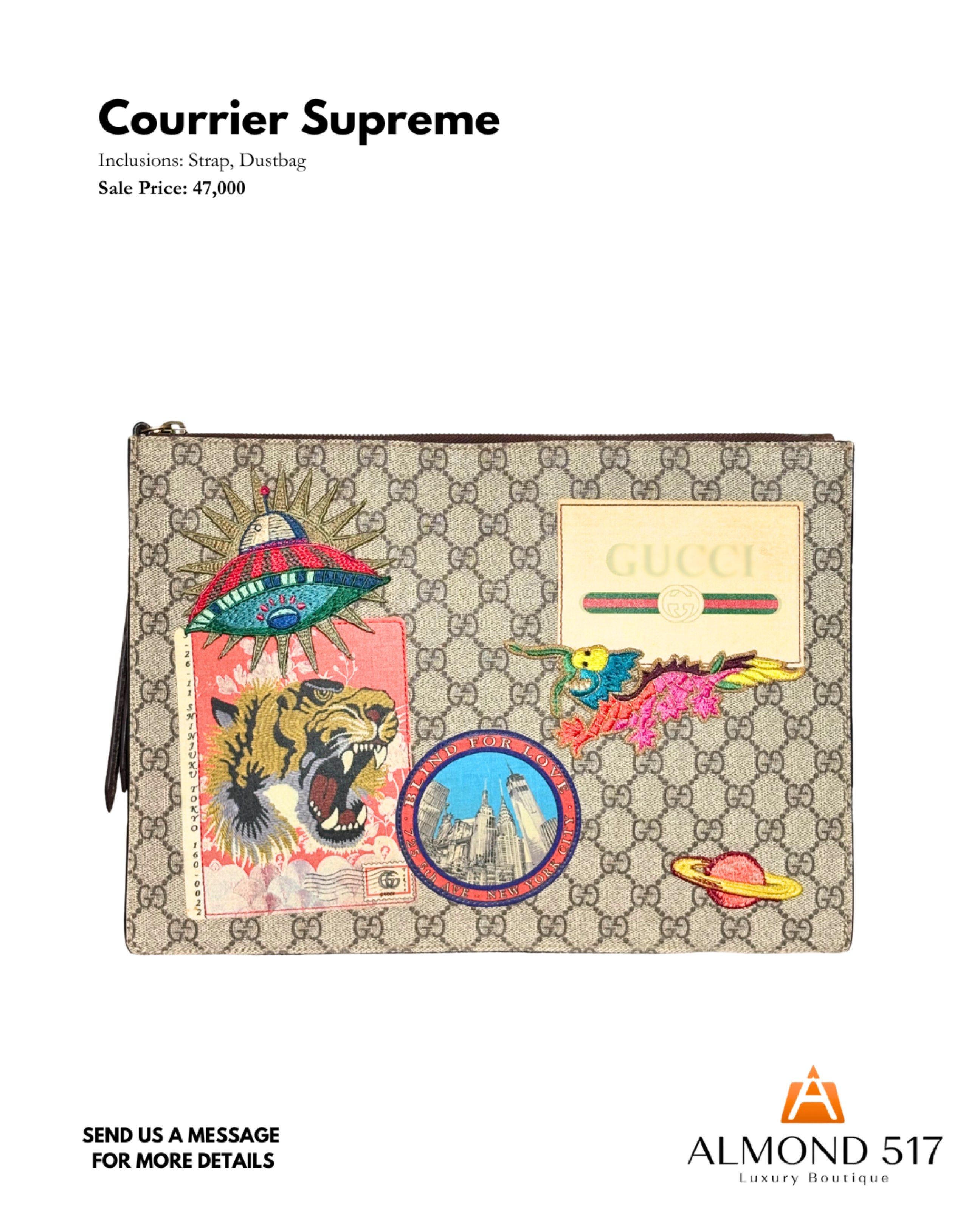Gucci Courrier Supreme pouch wristlet bag (Category: Luxury Bags & Wallets) located in Taguig. Submitted by reimac_almond517 (Listing ID 1418694510, Image 1). Description: .