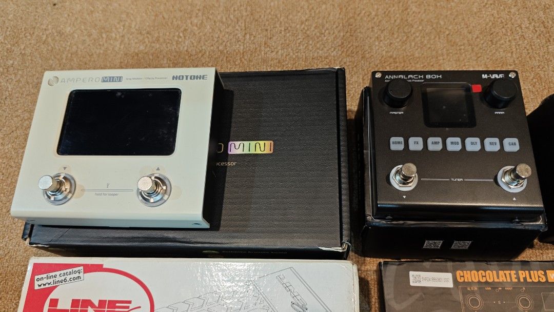 Guitar Effects for Sale (Category: Musical Instruments) located in Quezon City. Submitted by johnybuddy (Listing ID 1418671420, Image 2). Description: All for Sale!! Hotone Ampero Mini - 10,000.00 M-Vave AnnBlack Box - 2,000.00 Nux NMP-2 Dual Foot Switch - 1,500.00 Mooer Pitch Box - 2,000.00 Line 6 Expression Pedal - 2,000.00 Cube Sugar Multi Effects - 3,500.00 M-Vave Chocolate Plus - 1,200.00 Mooer Envelope - 2,000.00 Flamma FS06 Preamp - 2,500.