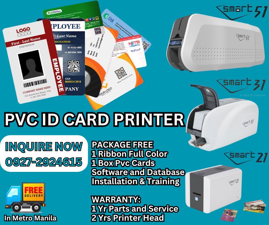 ID Card Printer Pvc Machine sale (Category: Printers, Scanners & Copiers) located in Manila. Submitted by printerforid (Listing ID 1418626033, Image 2). Description: Package Include Starter Set & Training: Free Smart software & database (SDK) Free 250 Pvc cards Free Full color ribbon 250prints Free installation & Training Free 1yr Warranty & Service Free Delivery in Metro Manila (Del Charge in Province) 43 BRANCHES NATIONWIDE Installment availabl
