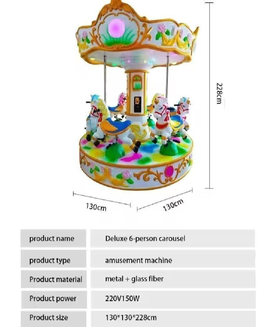 KIDDIE HORSE CAROUSEL RIDES (6 SEATER) (Category: Other Sports Equipment and Supplies) located in San Pablo. Submitted by liezelvalenzuela06 (Listing ID 1418608920, Image 2). Description: KIDDIE HORSE CAROUSEL RIDES (6 SEATER) Php 500,000.00 Age: 7-14 yrs old Power: 150 W Weight: 137 kg. Product size: L 130* W 130* H 280 cm Voltage: 220v NOTE: PRE- ORDER BASIS ONLY‼️ ETA: 45-60 DAYS UPON RESERVATION MODE OF PAYMENT ✅CASH ✅GCASH ✅BANK TRANSFER ✅ C