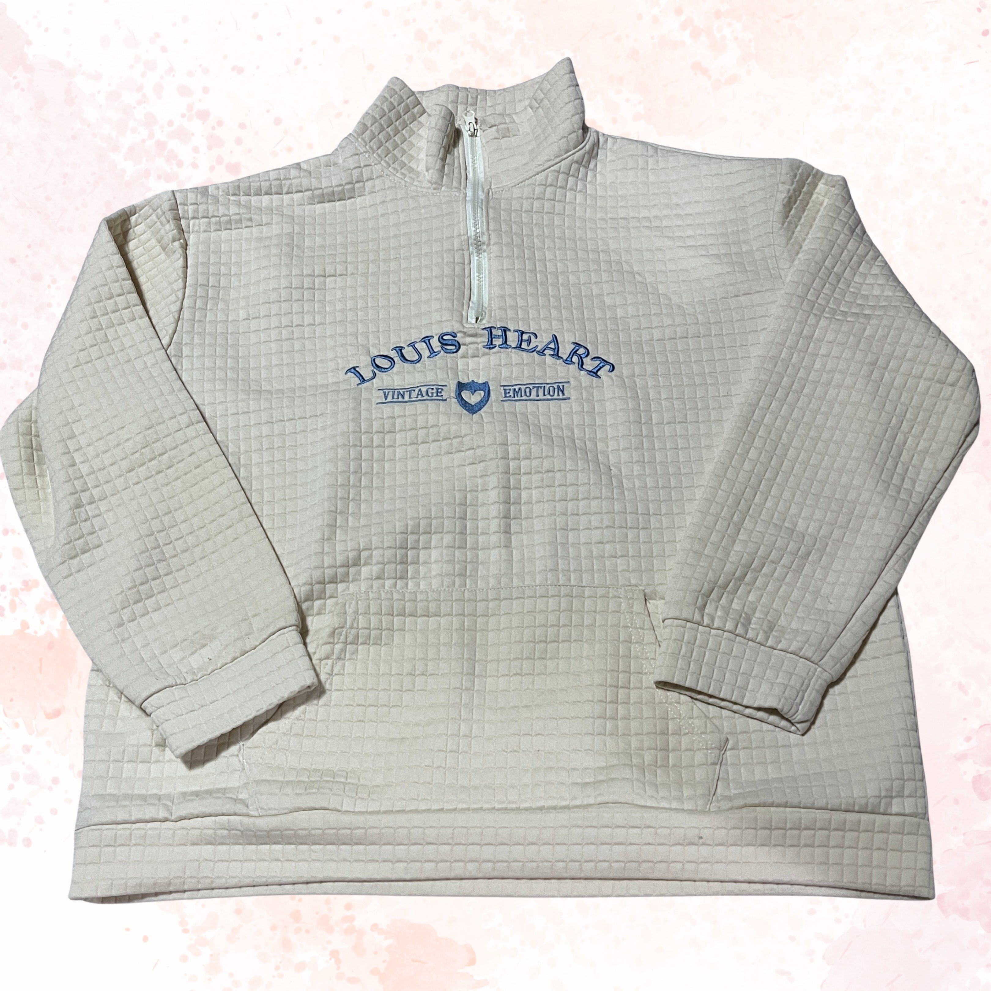 Louis Heart White Cream Quarterzip Jacket (Category: Coats, Jackets and Outerwear) located in Manila. Submitted by 9013cm (Listing ID 1418725504, Image 1). Description: Oversized Fits XS-M ₱150 + SHIPPING ❗️Please read the TERMS AND CONDITIONS before transacting MOP: GCash, Maya, or cash upon meet up (NO COD) MOD: J&T, Lalamove, or meet up around Dapitan area only Location: Sampaloc Manila.
