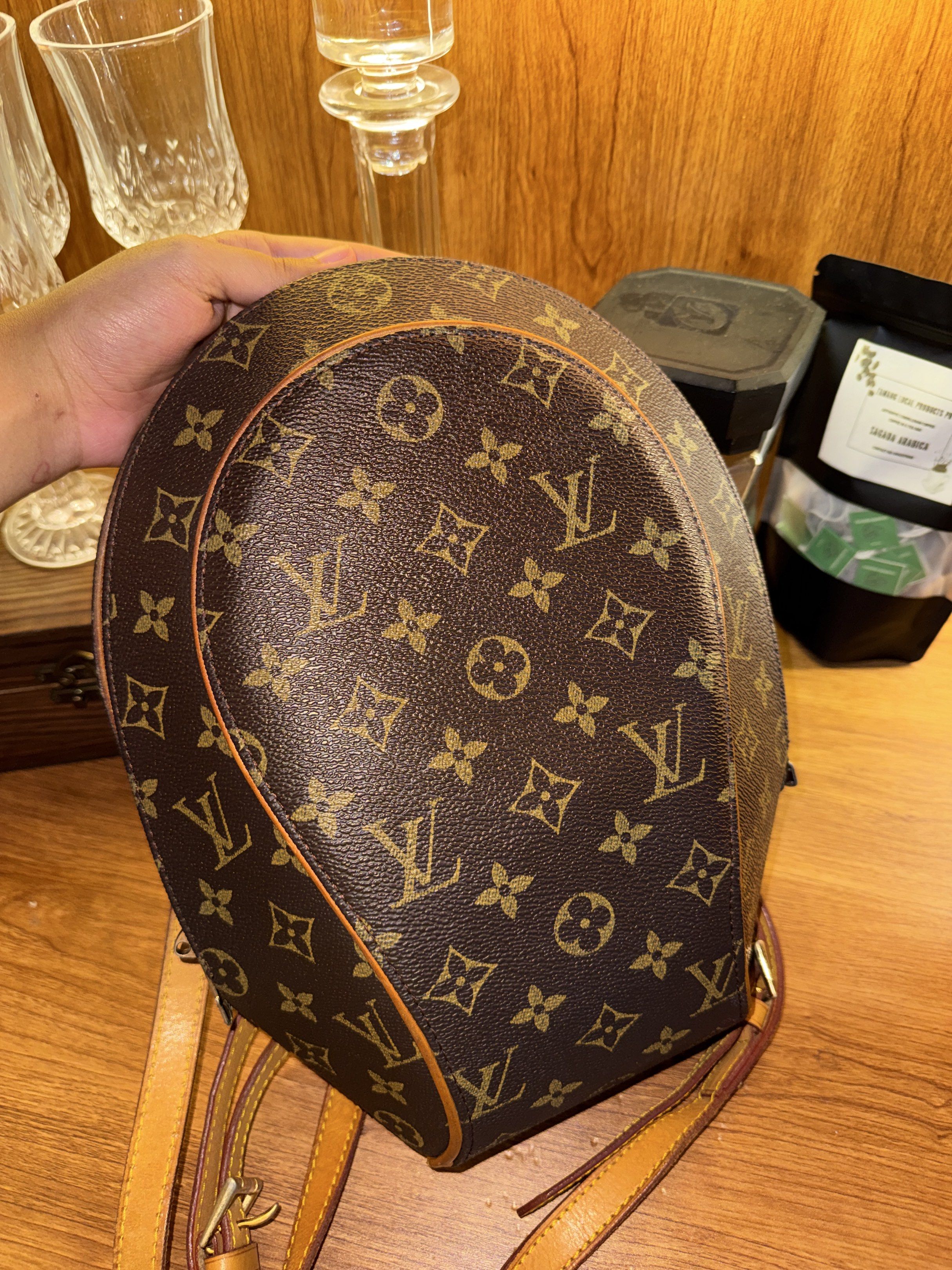 Louis Vuitton Monogram Backpack (Category: Luxury Bags & Wallets) located in Manila. Submitted by andreaaarut (Listing ID 1418652949, Image 3). Description: - Classic Monogram canvas - Adjustable leather straps - Top handle - Iconic LV pattern - Minor wear on leather straps - Perfect for everyday use.