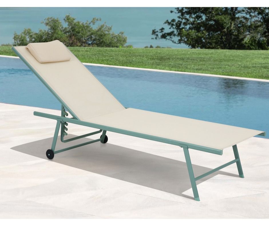 Mackay Sunlounge – Water-Resistant Taslin Fabric, Powder-Coated Steel Frame & Outdoor Pillow (Category: Furniture) located in Brisbane. Submitted by priceworth_brisbane (Listing ID 1418622410, Image 3). Description: Relax in comfort with the Mackay Sunlounge, designed for effortless outdoor lounging. Featuring a durable powder-coated steel frame, water-resistant Taslin fabric, and a supportive pillow, this sunlounge is perfect for poolside, patio