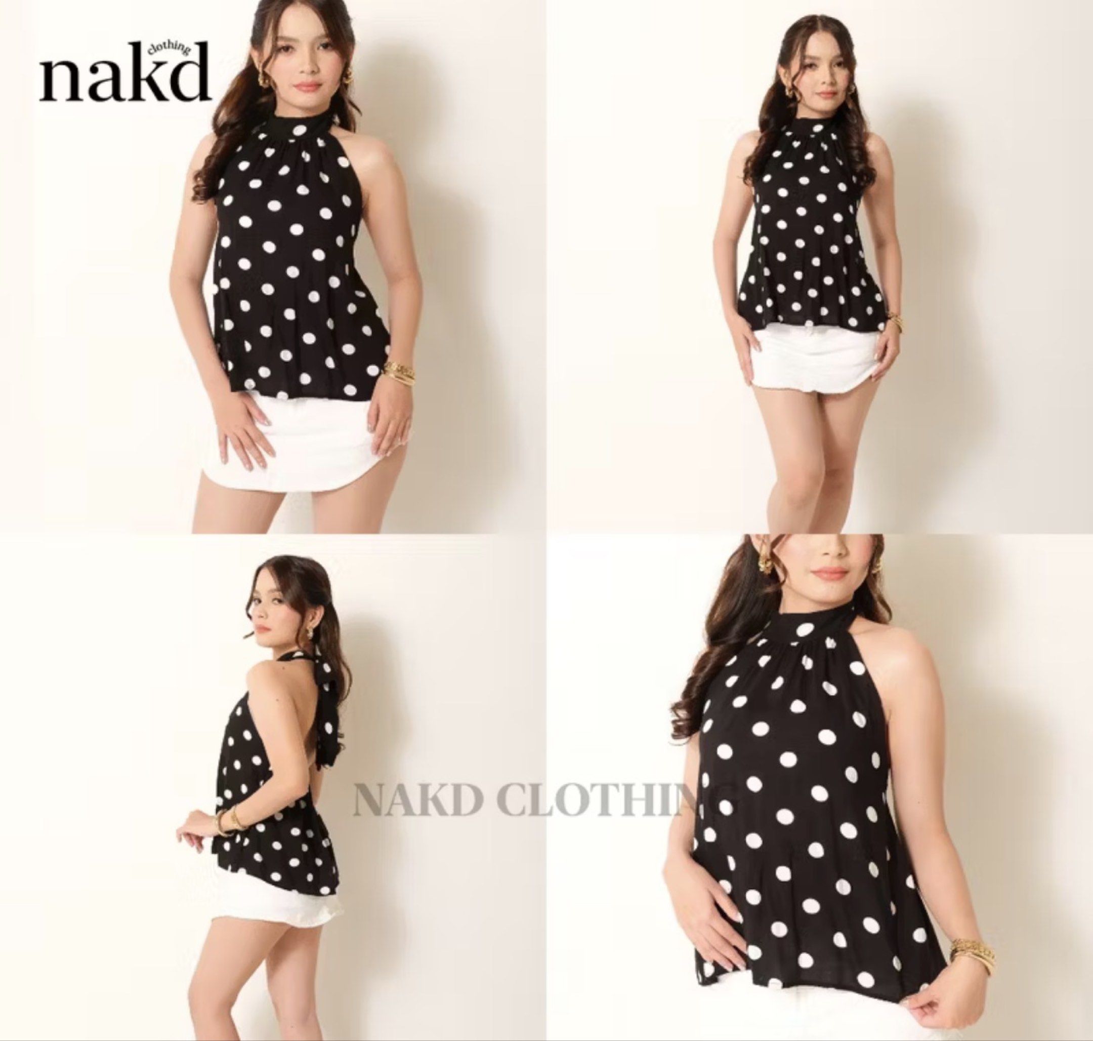 NAKD Clothing Polka Dot Halter Top (Category: Sleeveless) located in Manila. Submitted by ashleyrl (Listing ID 1418637470, Image 1). Description: Xs to medium Used once .