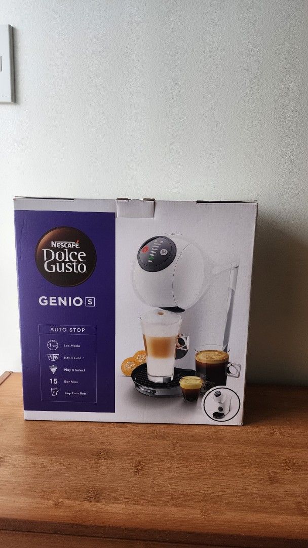 Nescafe Dolce Gusto Genio S Coffee Machine (Category: Coffee Machines & Makers) located in Cabuyao City. Submitted by camillem (Listing ID 1418597636, Image 1). Description: - Nescafe Dolce Gusto Genio S coffee machine - RFS: Got it from a raffle, but I already have my own coffee machine - Brand new, never pulled out of the box Meetups: -Around kapitolyo, pasig - Uptown, BGC - Gateway, cubao .