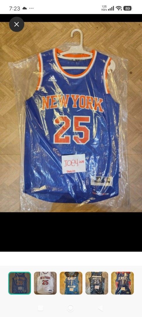 New York Knicks #25 Jersey (Category: Activewear) located in Taguig. Submitted by yeojjoakim121512 (Listing ID 1418714218, Image 1). Description: - Authentic New York Knicks jersey - Features the number 25 - Classic blue with orange accents - "NEW YORK" text across the chest - Comes in a protective plastic bag.