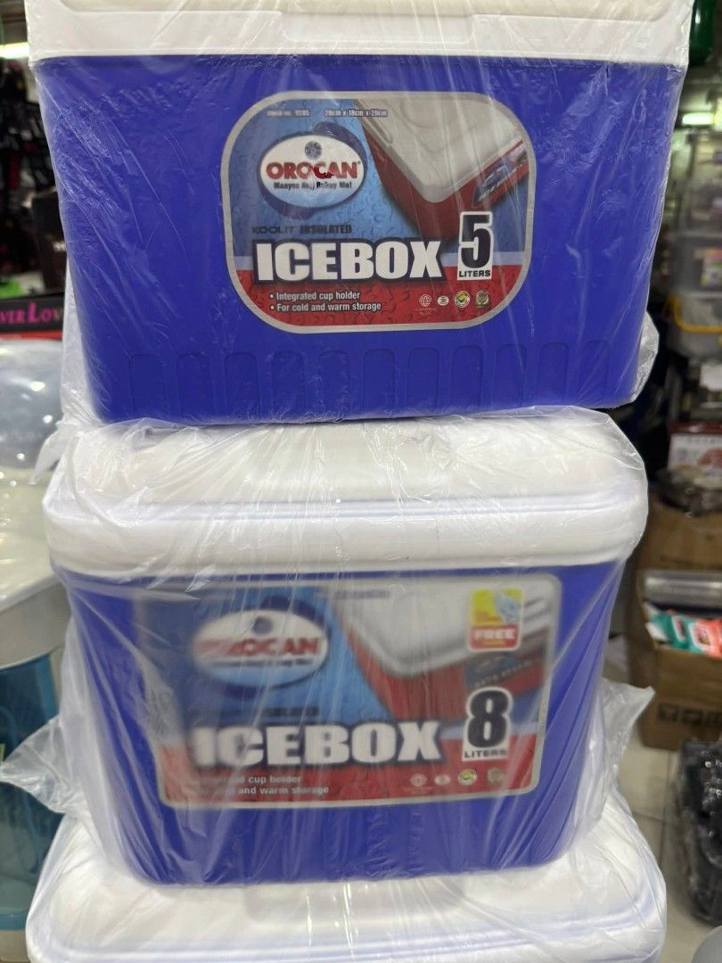 Orocan ice box (Category: Food Organization & Storage) located in Manila. Submitted by lyfrancois14 (Listing ID 1418744151, Image 2). Description: Original orocan Ice box 5 Liters Php: 550. Only 8 Liters Php: 700. Only 15 Liters Php: 880. Only 30 Liters Php: 1250. Only 45 Liters Php: 1590. Only W/ free Ice scoop Inside.