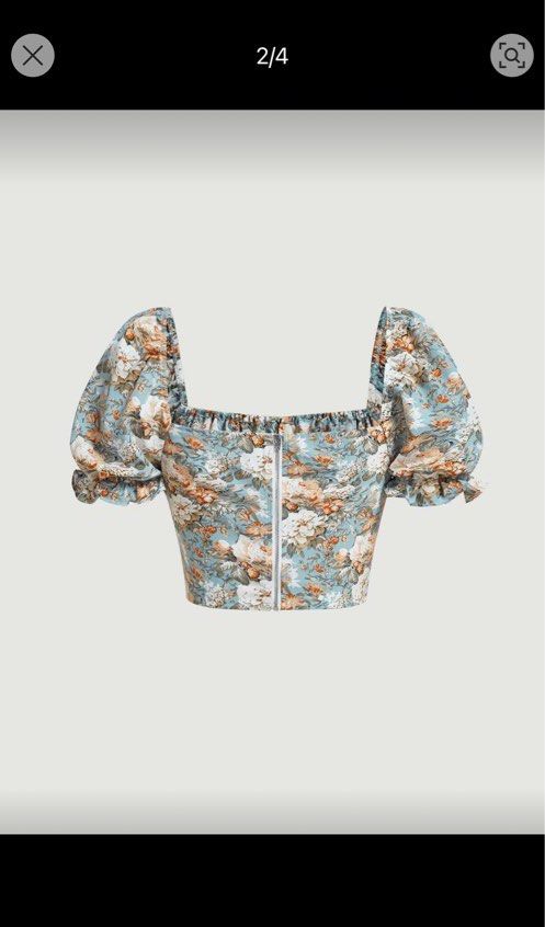 Shein Floral Puff Sleeve Top (Category: Blouses) located in San Pedro. Submitted by matchlant_ (Listing ID 1415219816, Image 2). Description: - Never been used - Shein floral top - Puff sleeves - Square neckline - Tie front detail - Zipper closure - Size: EU 36 / US 4 - Lightweight fabric, perfect for warm weather Loc: San Pedro, Laguna.