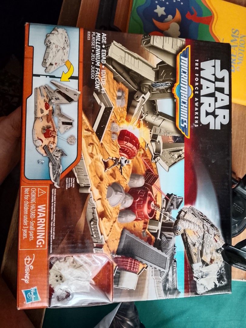 Star Wars Micro Machines Millennium Falcon Playset (Category: Action & Battle Toys) located in Quezon. Submitted by lled23 (Listing ID 1418625408, Image 2). Description: - Star Wars Micro Machines Millennium Falcon playset - From The Force Awakens series - Features the Millennium Falcon transforming into a playset - Includes various vehicles and figures - Hasbro product - Box shows other Micro Machines sets.