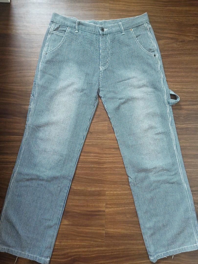 Hickory wide leg Carpenter Pants (Category: Jeans) located in Quezon City. Submitted by atomiczen86 (Listing ID 1418648033, Image 1). Description: Hickory denim wide leg Carpenter pants unknown brand good quality denim triple stitched construction size 33 to 34 Nice fading measurements in photos (cm) 450 shipped!.