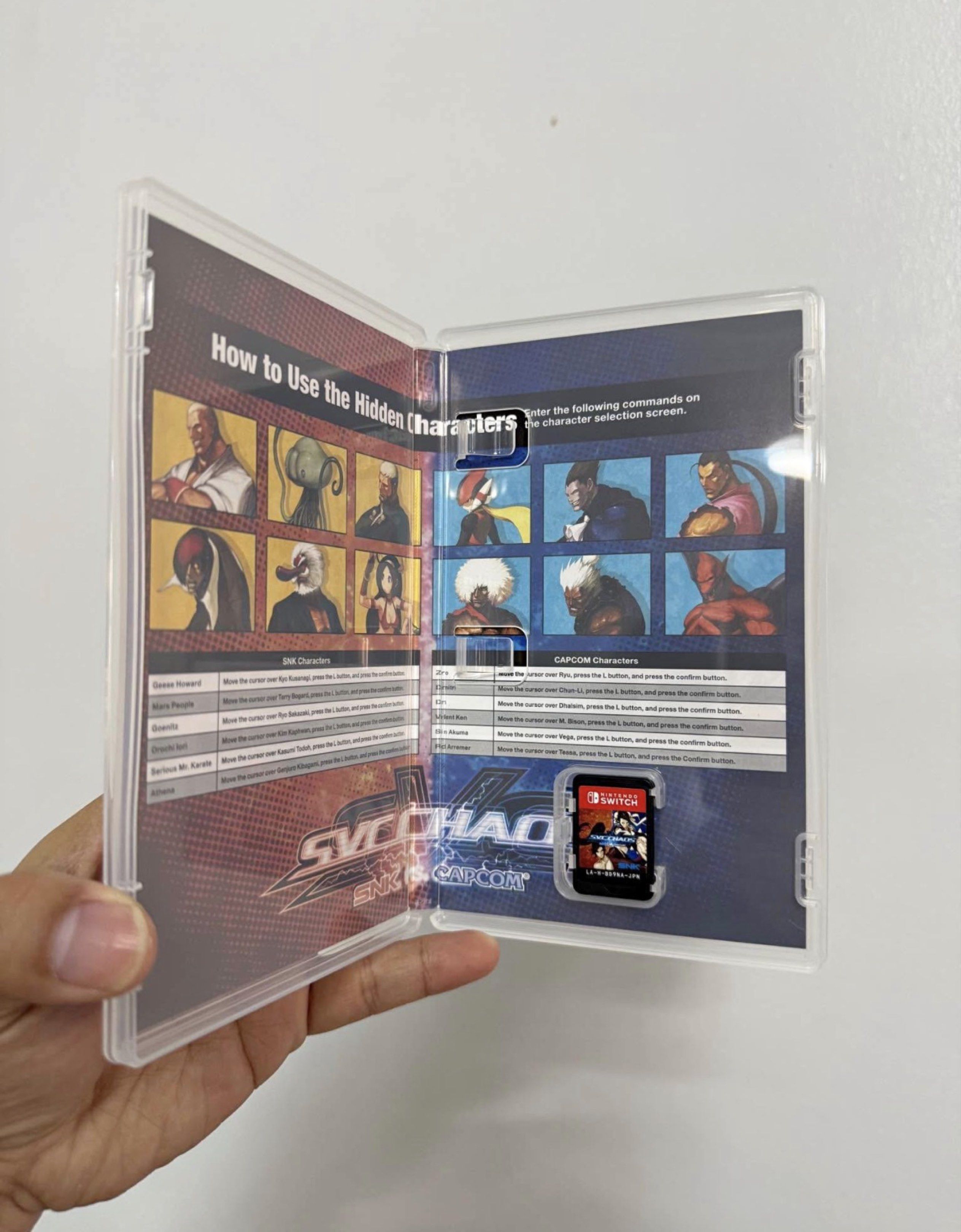 SVC Chaos: SNK vs. Capcom - Nintendo Switch (Category: Nintendo) located in Bacoor. Submitted by tin_02 (Listing ID 1418703557, Image 2). Description: - SVC Chaos: SNK vs. Capcom for Nintendo Switch - Includes game cartridge and case - Case features original cover art - Includes a guide on how to use hidden characters - Rated for ages 13 and up.