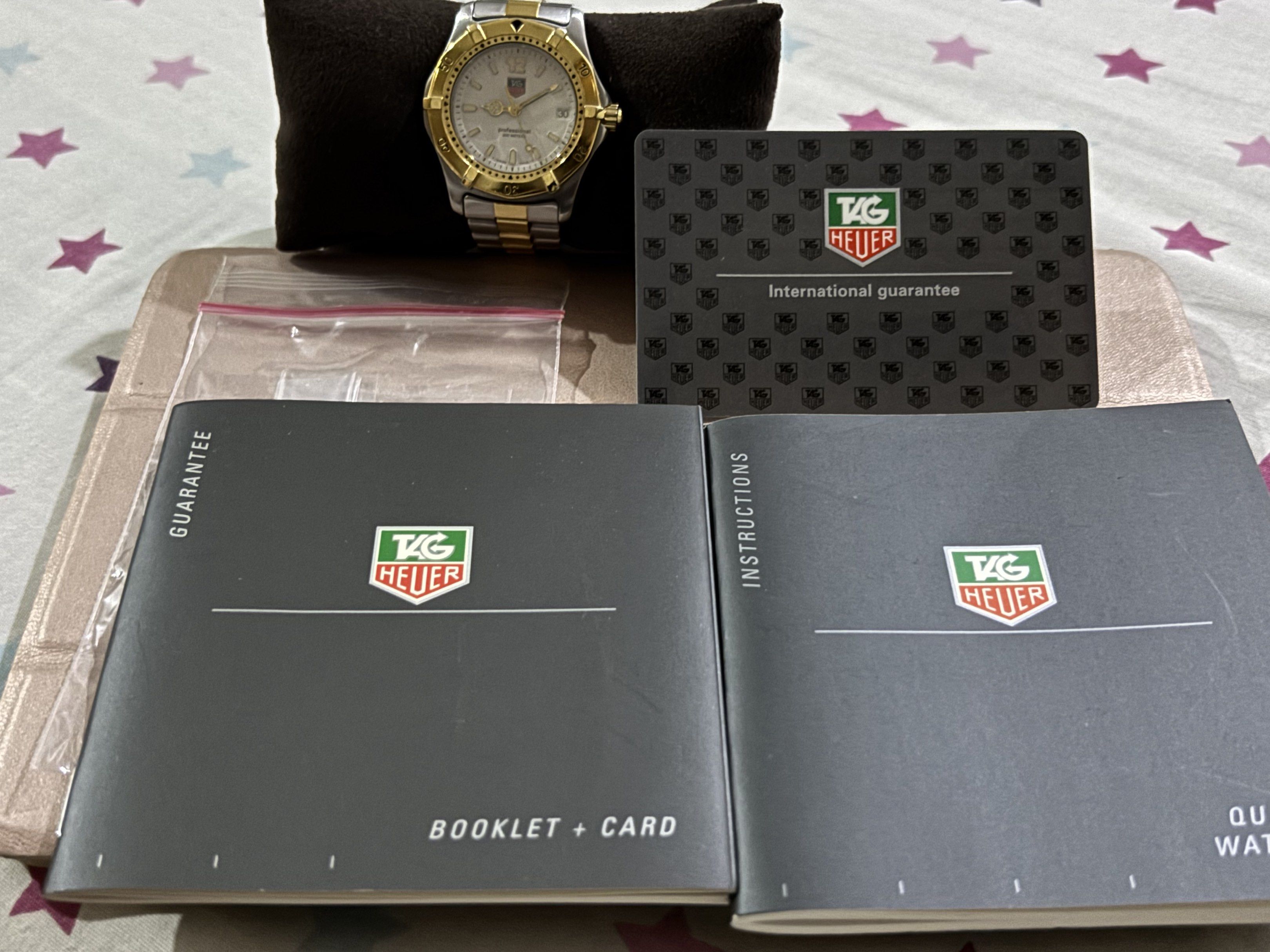 TAG Heuer Professional 2000 WK1220 (Category: Luxury Watches) located in Makati City. Submitted by eric103 (Listing ID 1418723846, Image 3). Description: Neo vintage 2001 Tag Heuer 2000 series Model WK1220 Quartz 35mm Two tone (18k gold plated) With card and manuals No box already Unisex with extra links Working condition Honest issues Minor scratches due to use Some gold plated links has faded Lume pip missing .