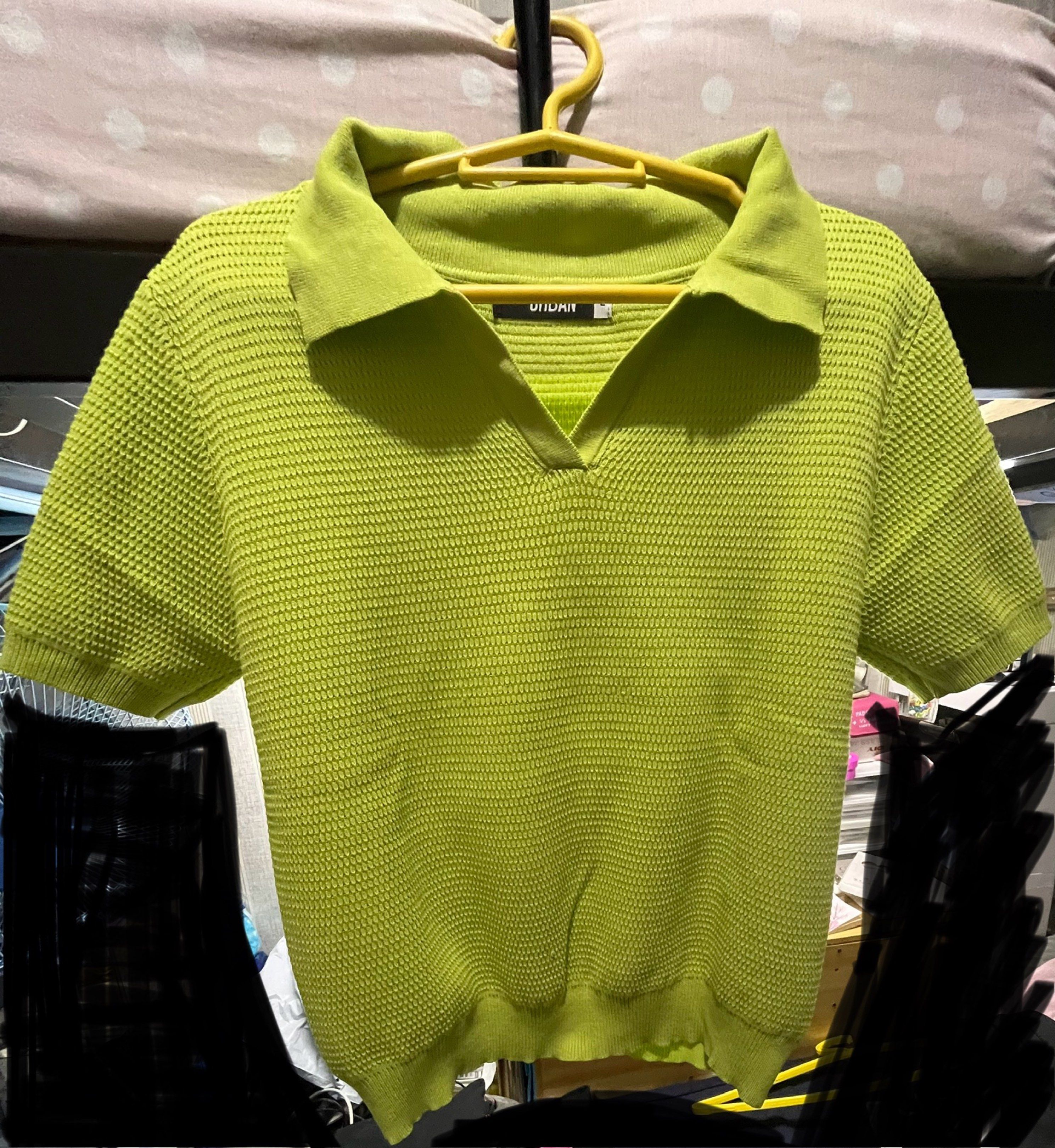 Yellow Green Knitted Top Stretchable (Large) (Category: Blouses) located in Quezon City. Submitted by micamicamicamicamica (Listing ID 1418757952, Image 1). Description: - GTW Urban yellow green polo top - Collared neckline - Short sleeves - Textured knit fabric - Stretchable - medium to xl built since stretchable - perfect for retro look - unisex - rfs: used once for an event - fixed price - shipping will be shouldered by the buyer - loc: qc .