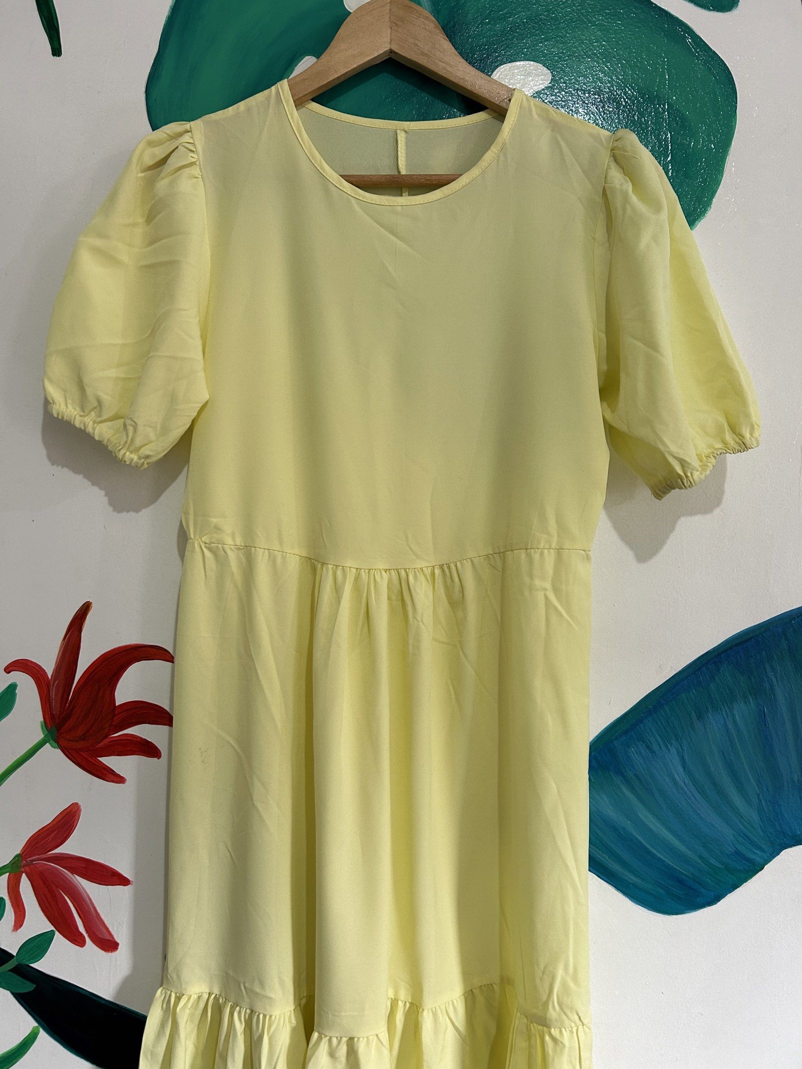 Yellow Puff Sleeve Maxi Dress (Category: Dresses) located in Manila. Submitted by janeyyu (Listing ID 1418669308, Image 2). Description: - Yellow maxi dress - Short puff sleeves - Tiered skirt - Round neckline - Lightweight fabric - Ideal for casual or summer wear.