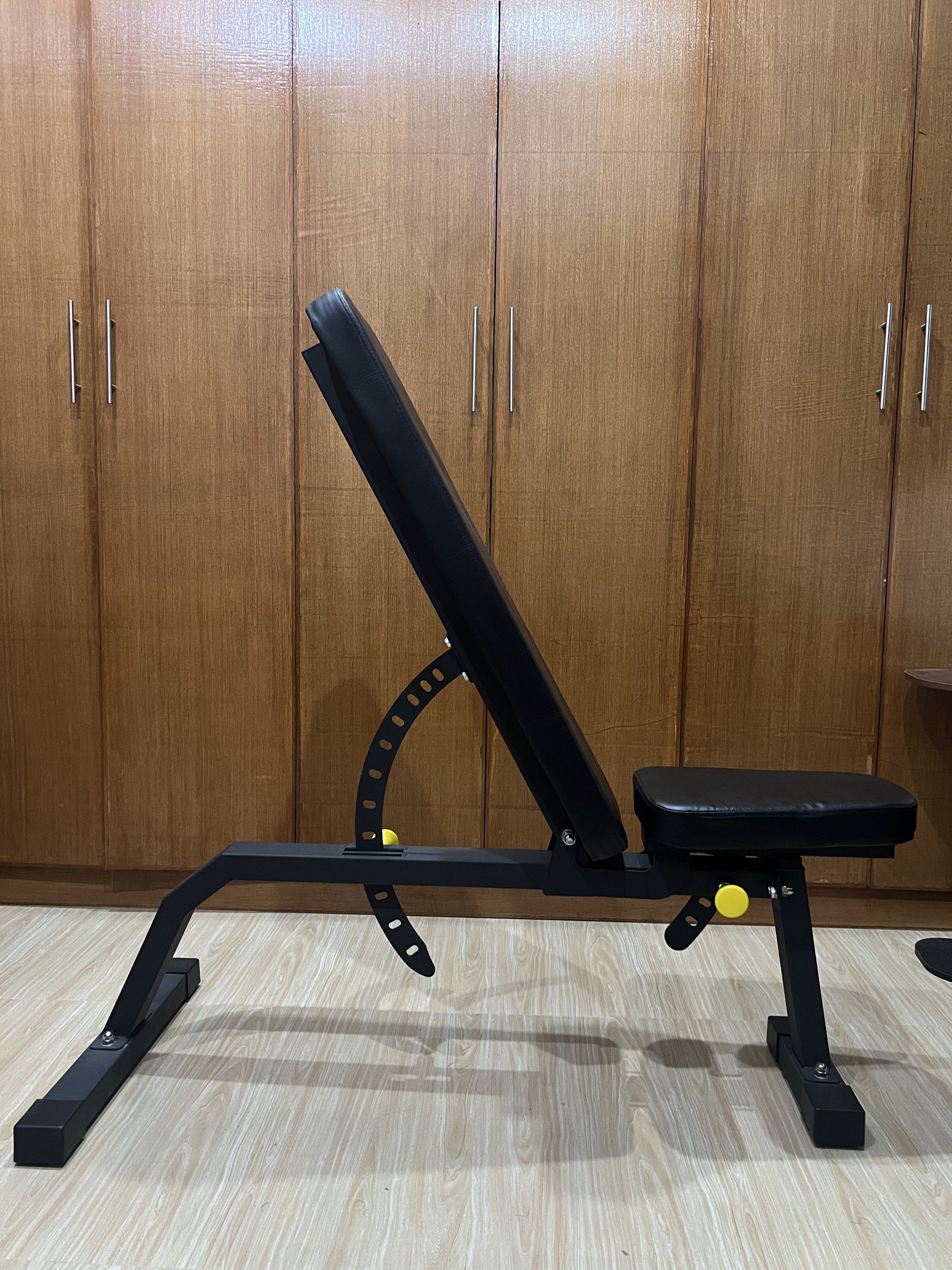 Adjustable Bench Press (Category: Weights & Dumbbells) located in Taguig. Submitted by ggamulo (Listing ID 1418912146, Image 1). Description: - Adjustable weight bench - Black frame and seat - Adjustable backrest and seat .