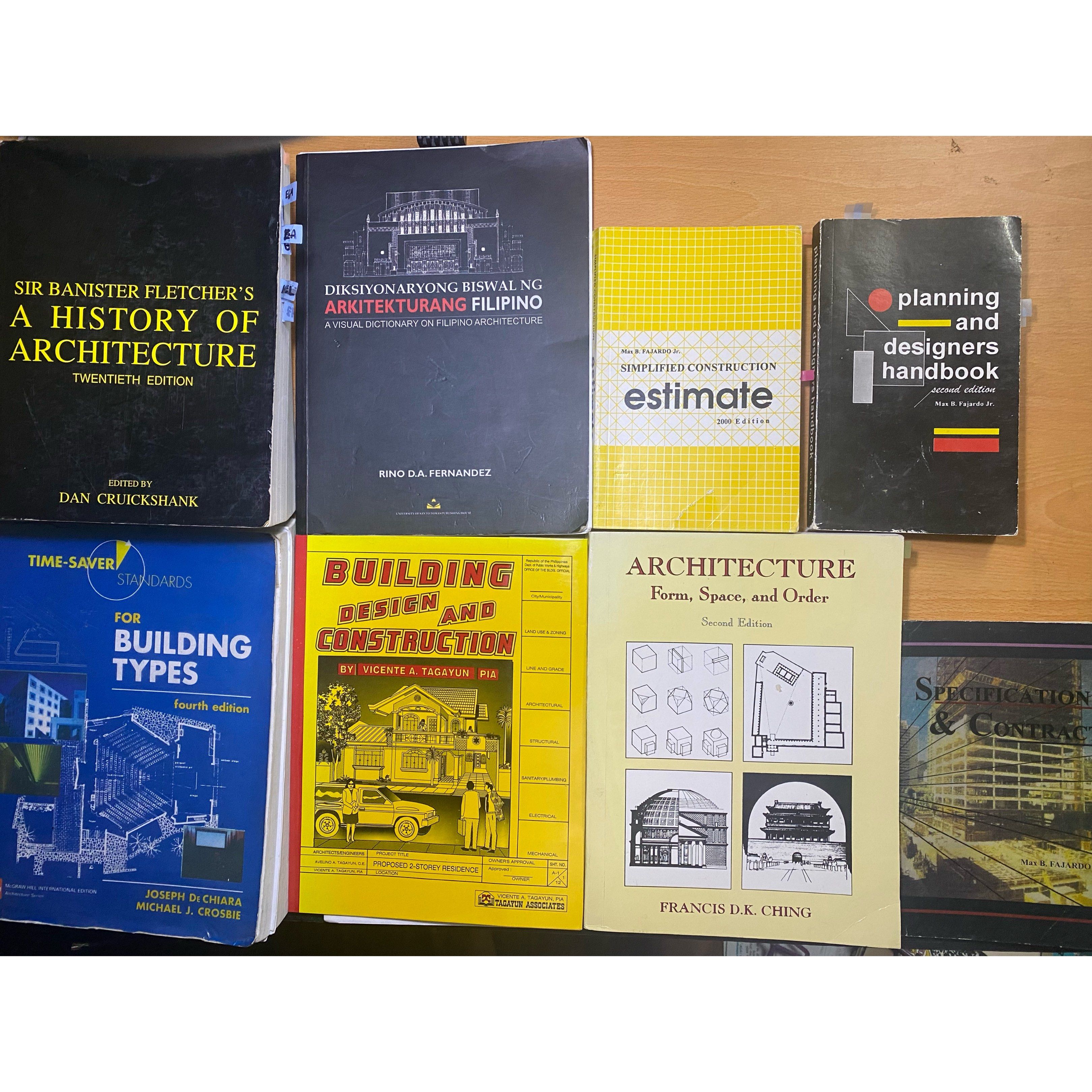 Architecture Books for ALE Reviewer Bundle (Category: Textbooks) located in Valenzuela. Submitted by splsc (Listing ID 1418908730, Image 1). Description: a) Banister Fletcher’s A History of Architecture - 1000 b) Time Saver Standards - SOLD c) Diksyunaryong Biswal ng Arkitekturang Pilipino - 300 d) Building and Design Construction - 250 e) Architecture Form Space & Order - 500 f) Max Fajardo’s Books - 3 for 250 Get Bundle price for 3000 pesos wit