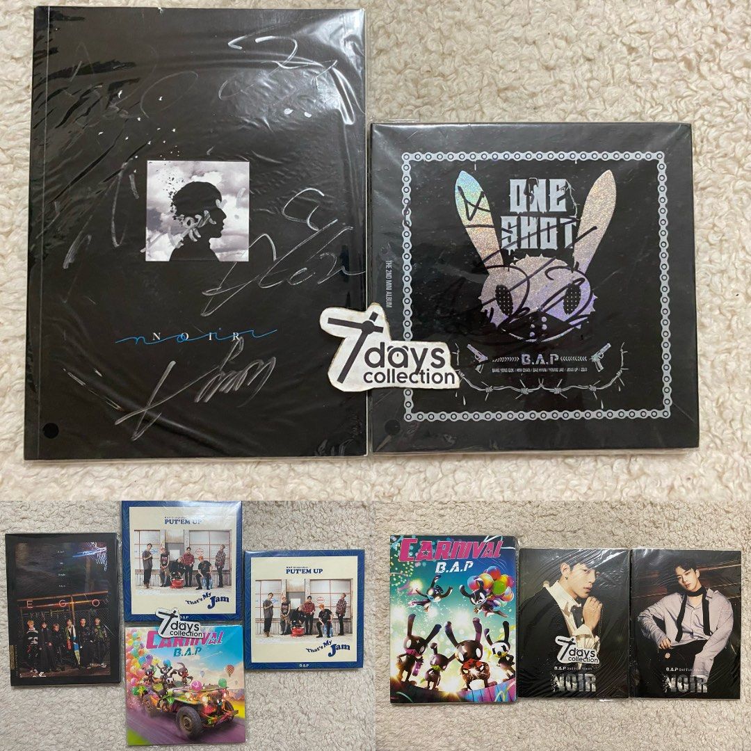 BAP / B.A.P. Album (9 pcs) (Category: CDs & DVDs) located in Caloocan City. Submitted by 7dayscollection (Listing ID 1418959444, Image 1). Description: Included: 2 signed copy 7 unsealed albums (inclusions: photobook and cd only) ✅Onhand ✅Unsealed ✅Ready to ship ✅ We are on clearance sale DISCLAIMER: This is preloved so please do manage your expectations some albums have stains, and dents due to international shipping 💰MODE OF PAYMENT: Uniobank,